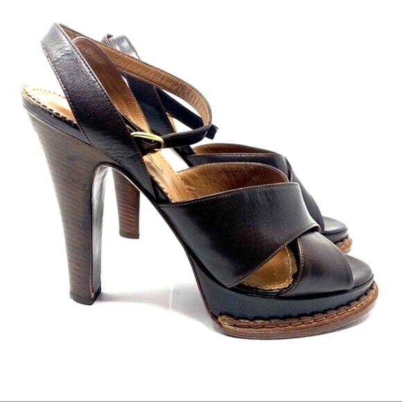 TOM FORD FOR YSL 2004 RIVE GAUCHE NEW AUTHENTIC ESPRESSO PLATFORM SANDAL HEELS - Picture 1 of 3